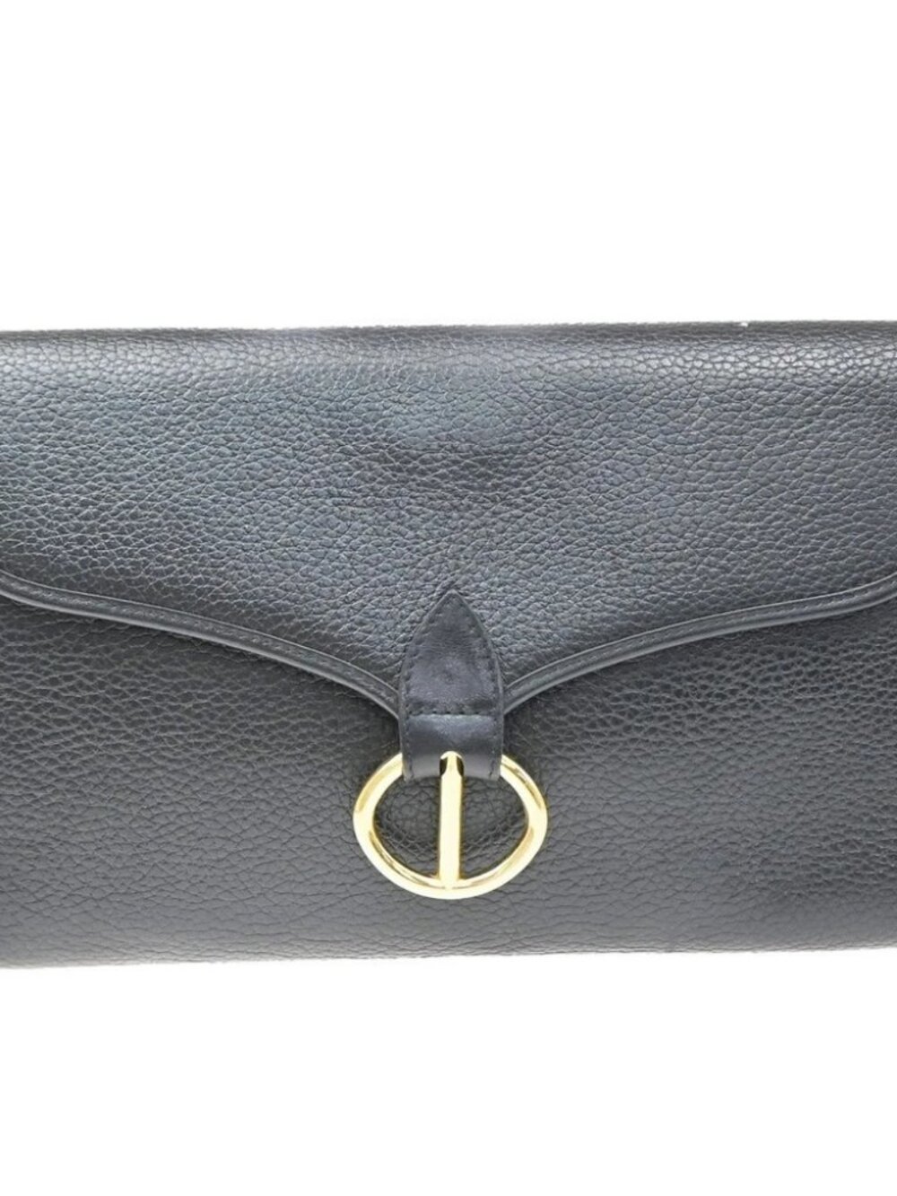 CHRISTIAN DIOR CD Logo Flap Clutch Bag Leather Black GHW 67TA788